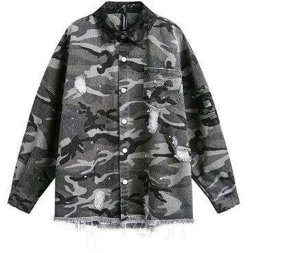 American Retro Loose Heavy Industry Distressed Camouflage Long Sleeve coat