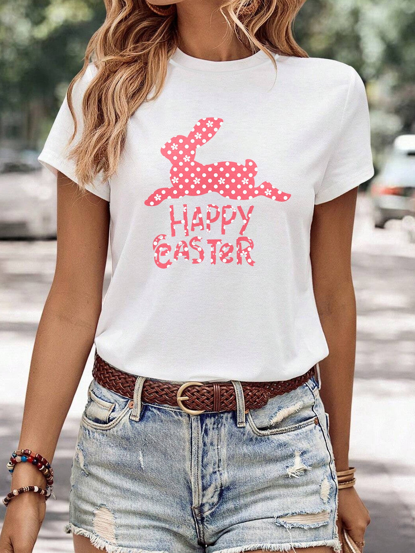 Women's Minimalist Printed Casual Round Neck Short Sleeved Shirt