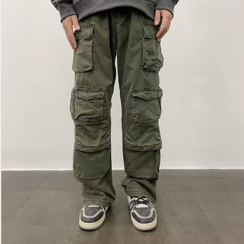 Straight Quality Cotton Army Green Casual Pants for men