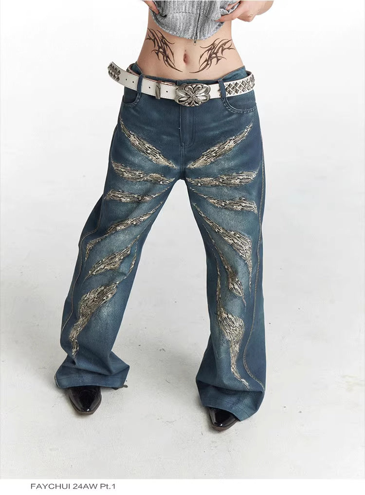 Men's Original Digital 3D Full Printed Leopard Print Loose Jeans
