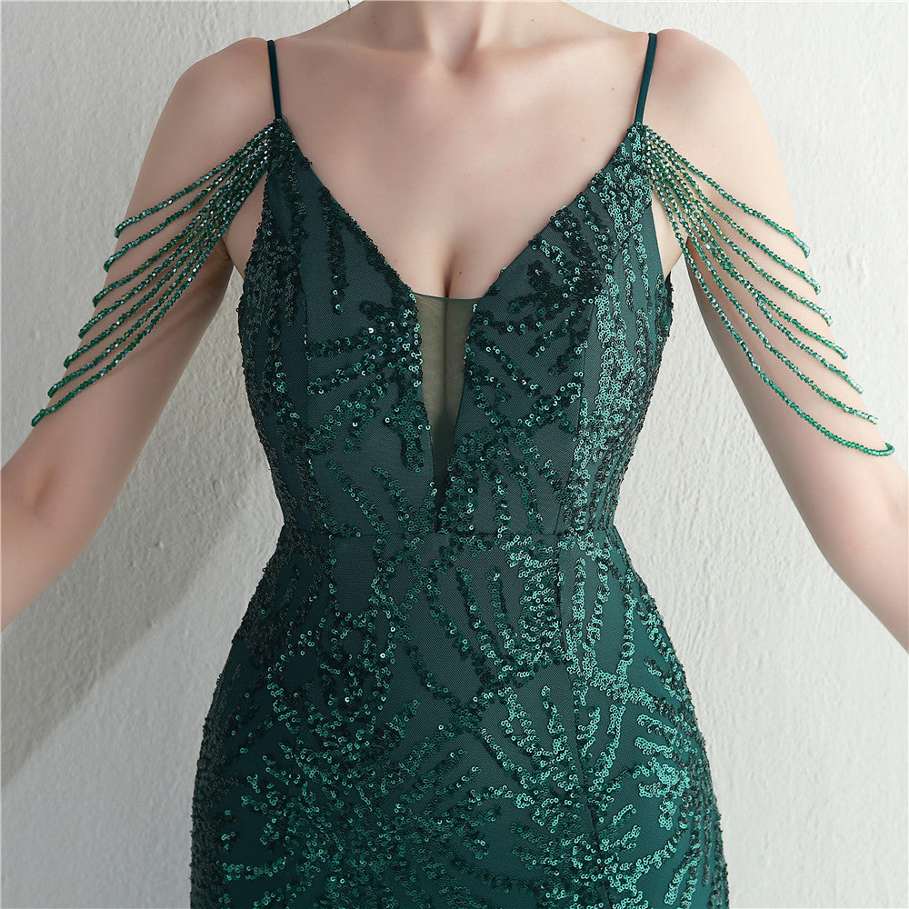 Mesh Beaded Bridal Wedding Dinner Long Camisole Evening Gown for women, many colors