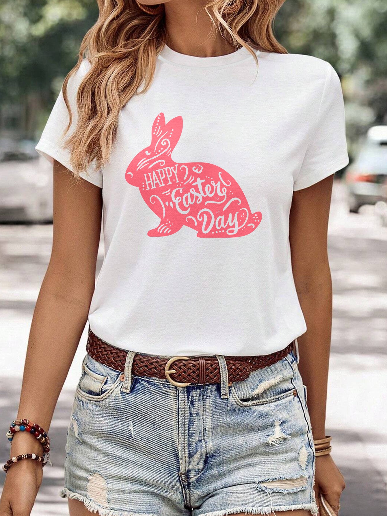 Women's Minimalist Printed Casual Round Neck Short Sleeved Shirt