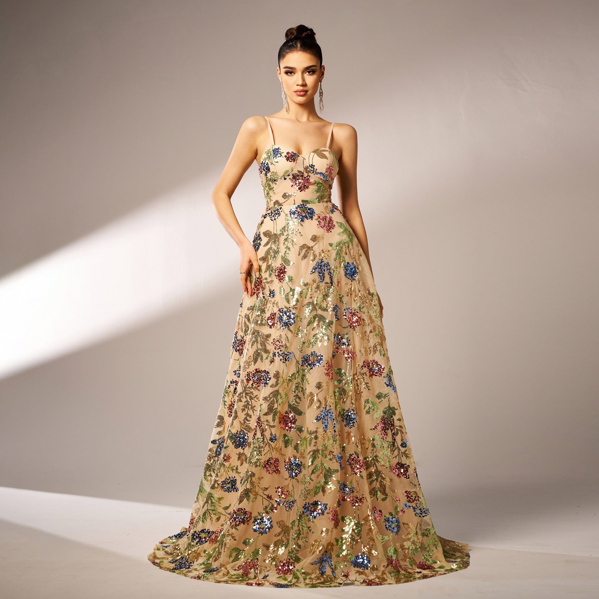 women Elegant Sleeveless Sequined Suspender Evening Dress