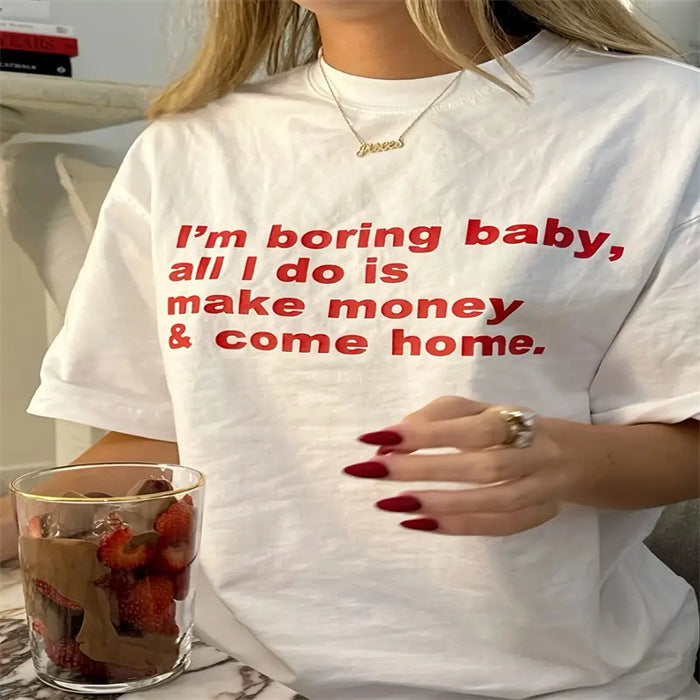 Women's Fashionable English Printed Short-sleeved T-shirt