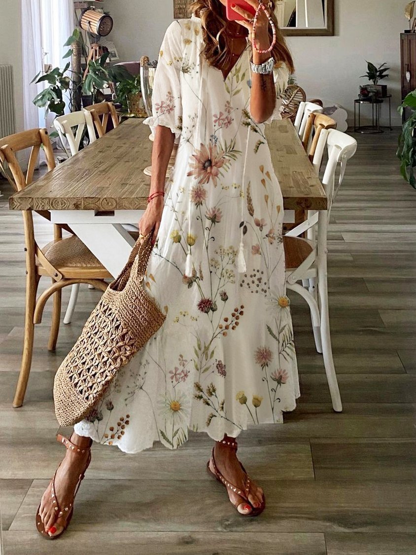 Women's Clothing A- Line Loose Printed Plus Size Dress