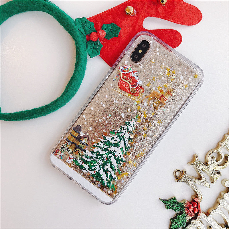 Compatible With iPhone , Santa Claus Christmas Tree Quicksand Shell