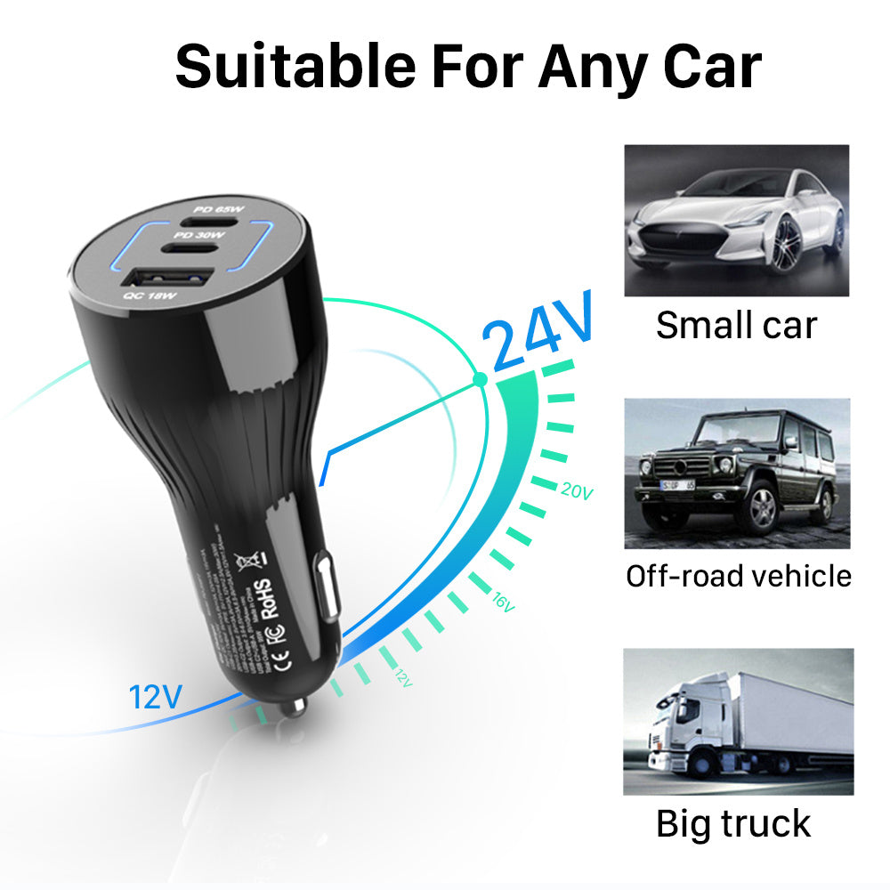 Fast Charge Laptop Tablet Mobile Phone Travel Multi-function Car Charger, 3 in 1