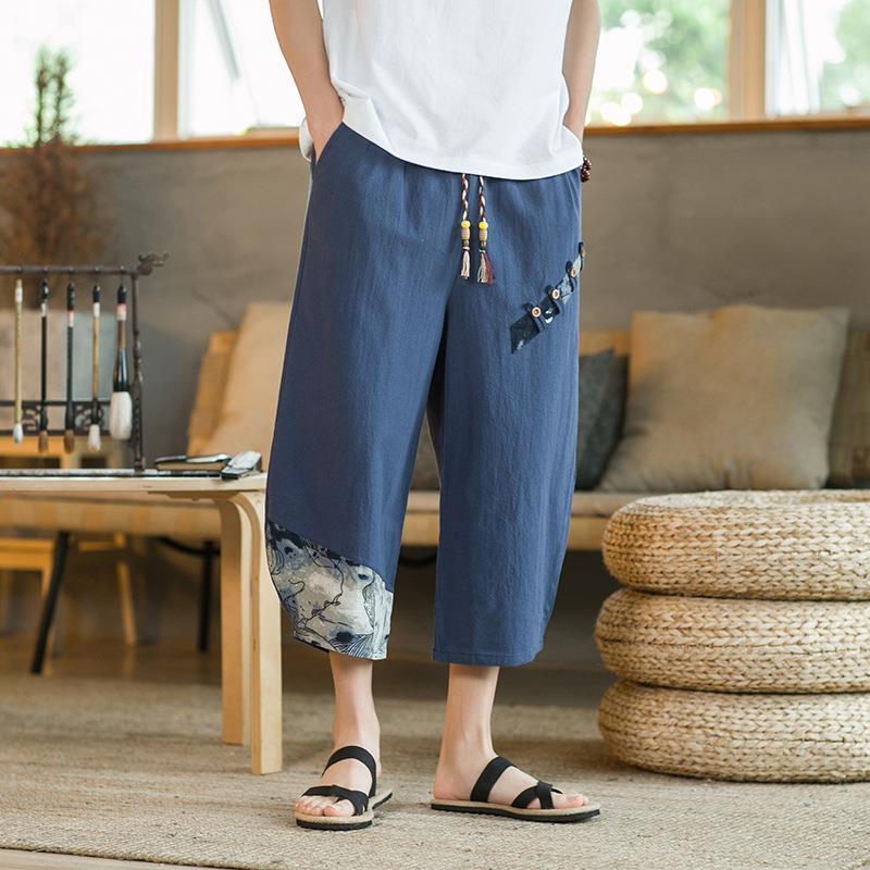 Linen Ankle Length Pants Men's casual Shorts
