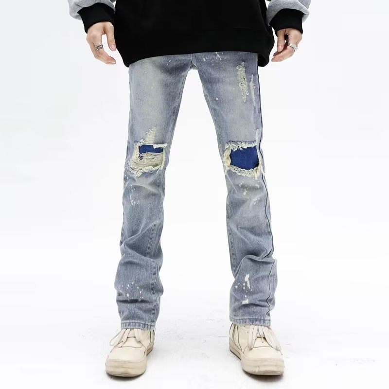 American Personality Jeans Zipper Worn Burrs Tassels Hip Hop Design Sense for men