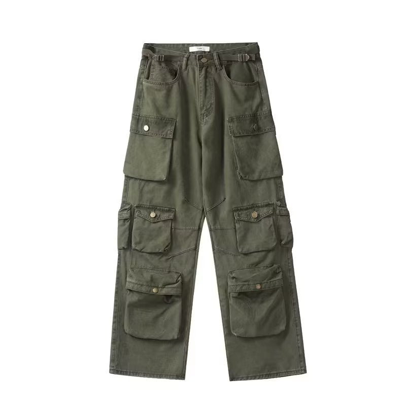 Straight Quality Cotton Army Green Casual Pants for men