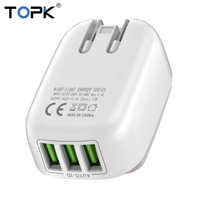 3-Port Phone Charger With Dimming Nightlight, all style (US, UK, EU, UA ...)