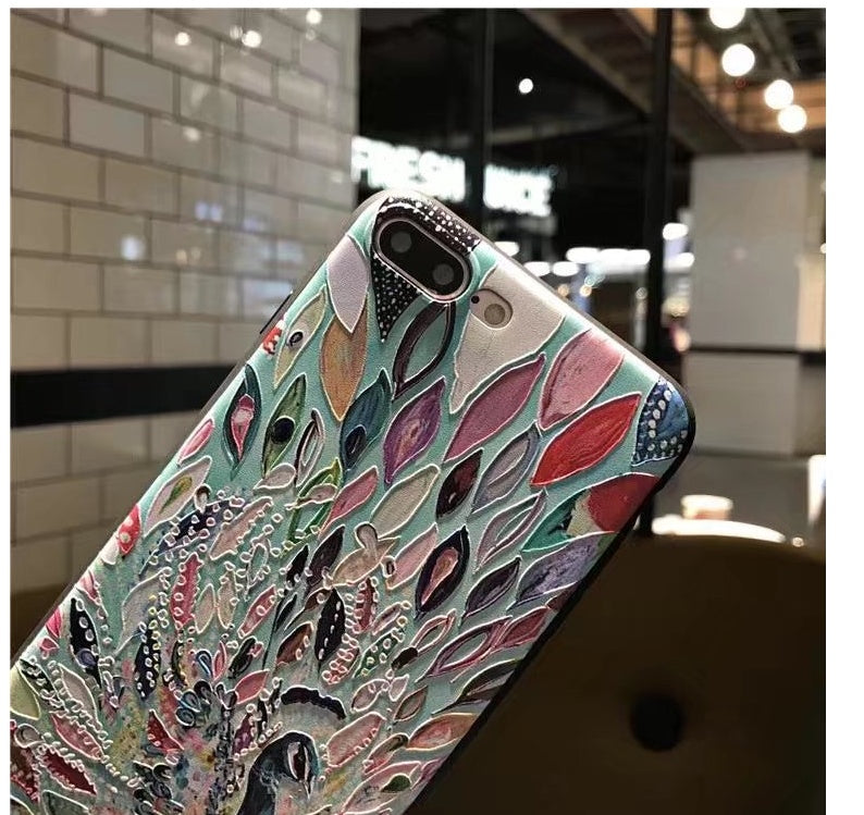 Compatible with Apple , Embossed Cartoon Peacock Mobile Shell Soft Cover