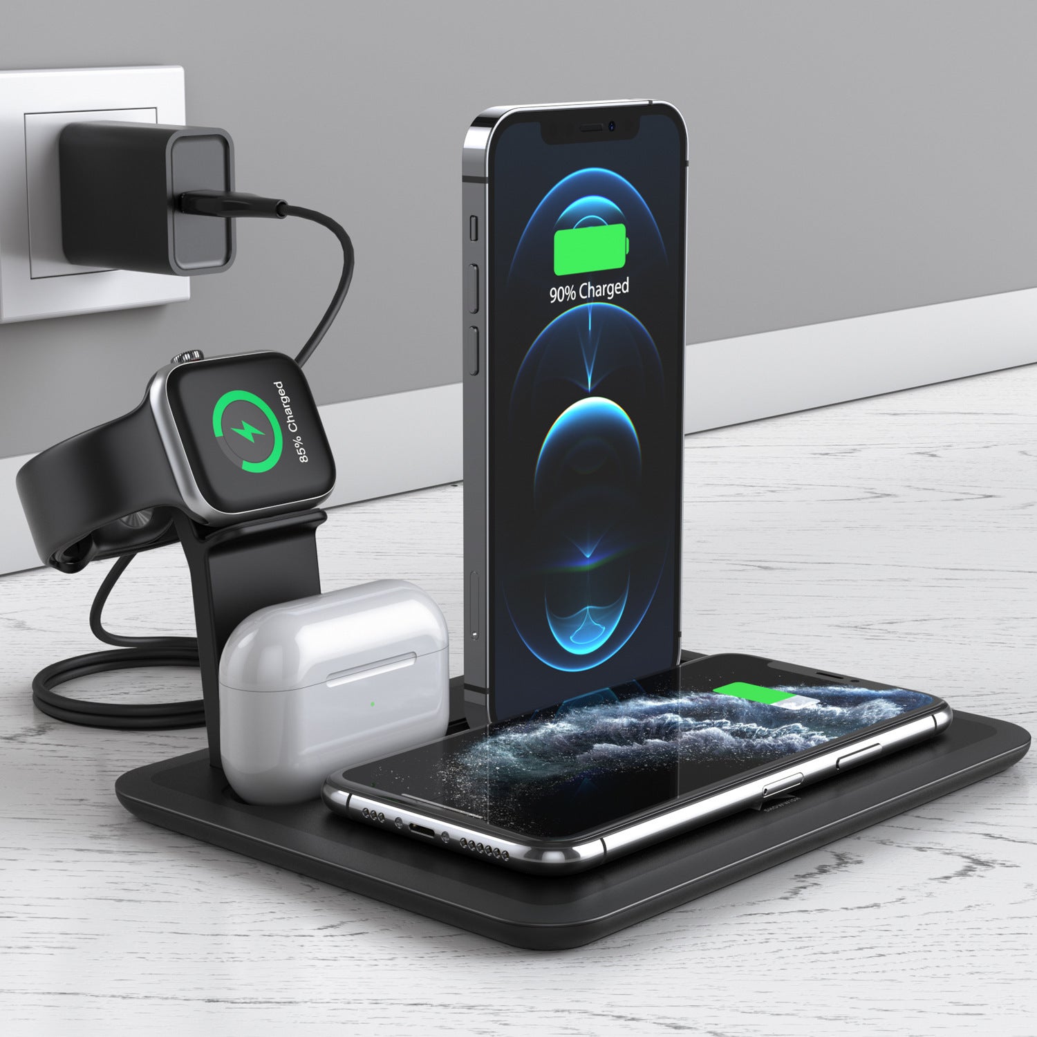 Wireless Phone Charger Watch Headphone Bracket Desktop, 4 in 1