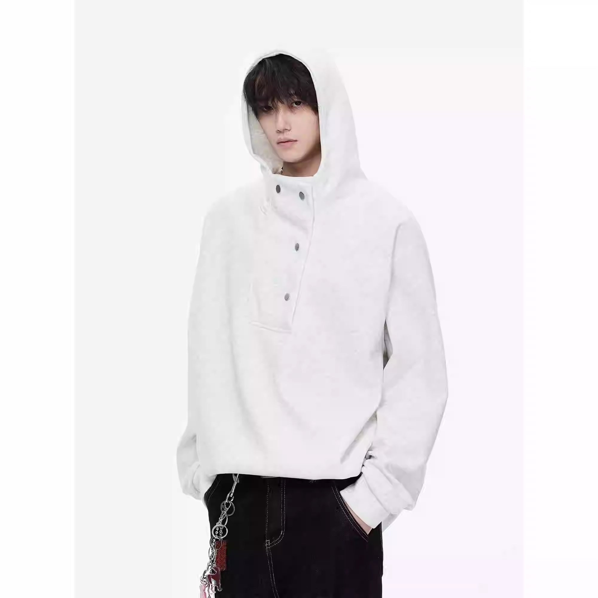 American Turtleneck Buttons Hooded Sweater For Men