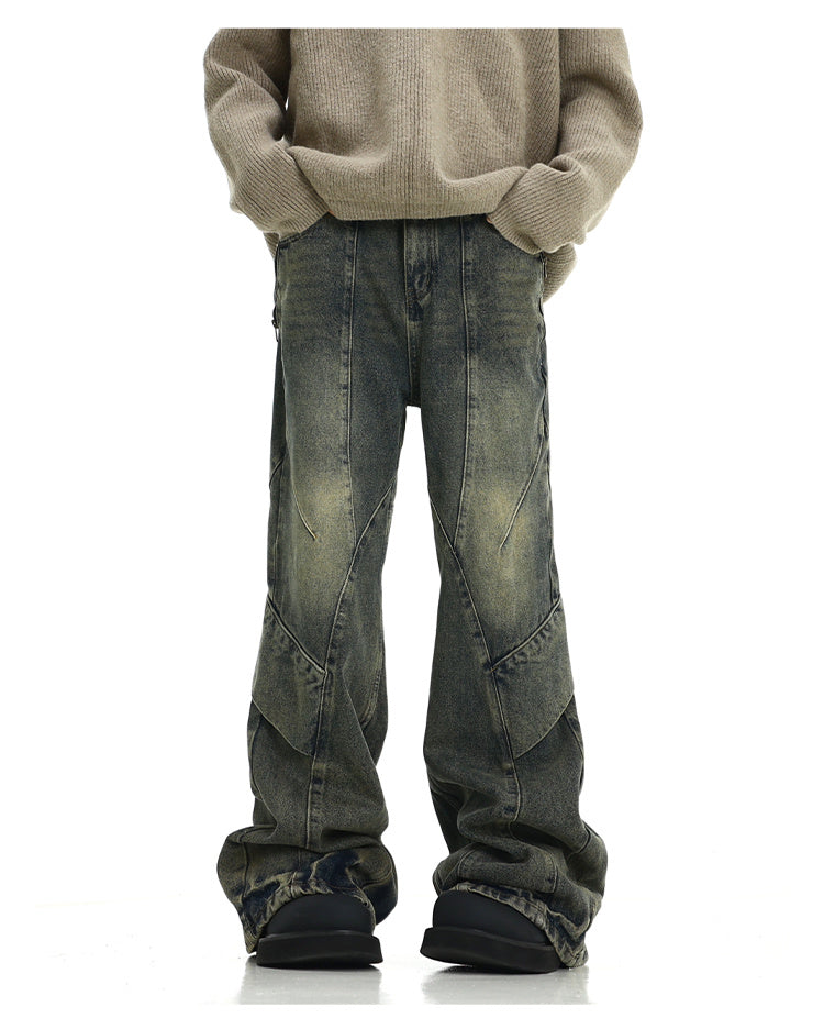 American Retro Distressed Yellow Mud Washed Jeans for men