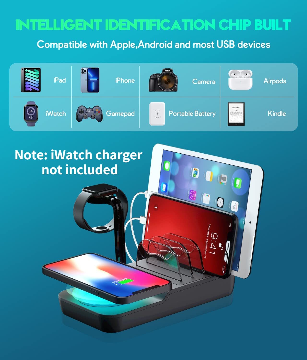 5 In 1 Fast Charging Dock With 10W Max Wireless Charger And 4 Ports,70W Charging Station for Multiple Devices, 30W USB C PD Fast Charging for iPad, IPhone,Tablets,Kindle