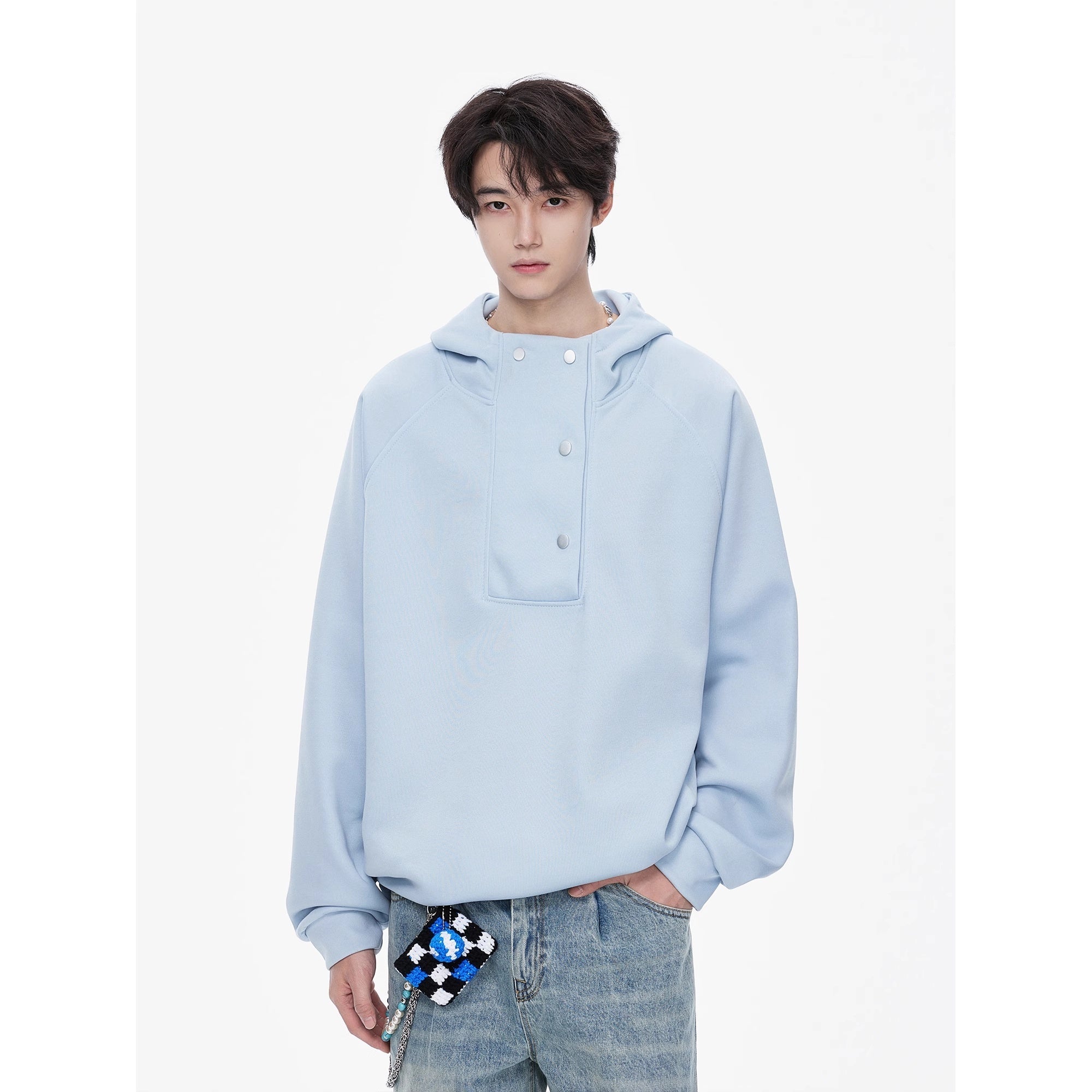American Turtleneck Buttons Hooded Sweater For Men