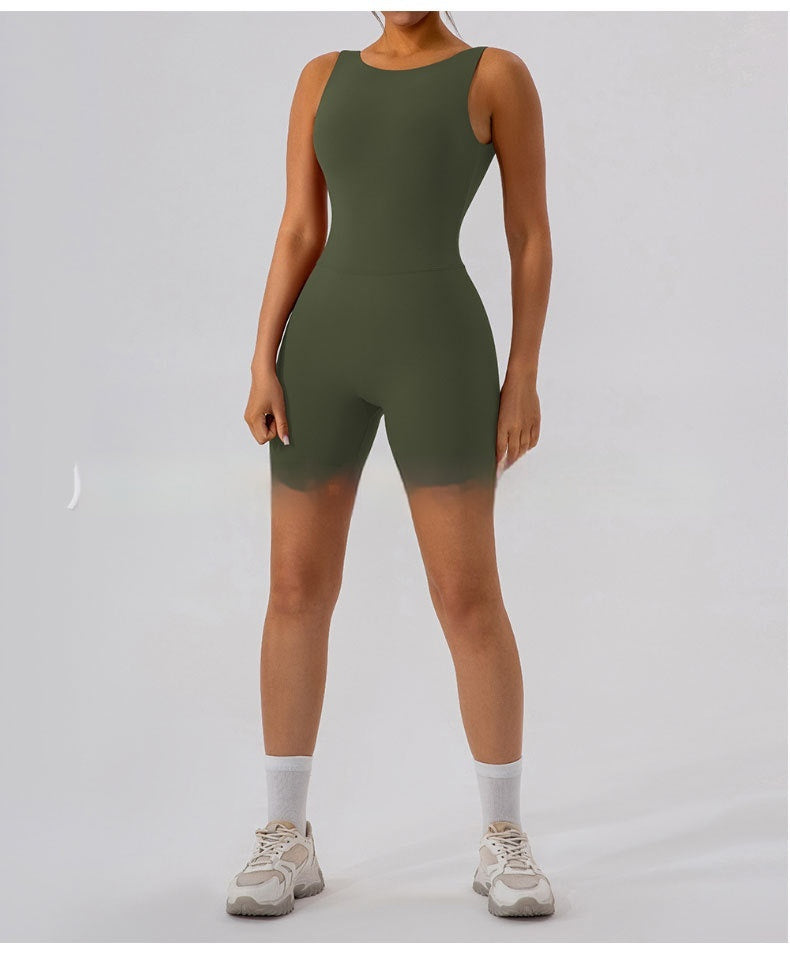Nude Feel U-shaped Beauty Back Aerial Yoga Suit Peach Hip Pilates Jumpsuit For Women