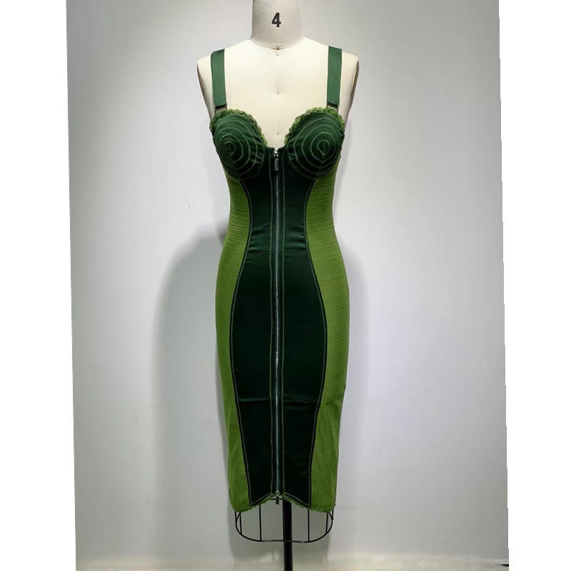 Army Green Sling Slim Temperament Dress for women