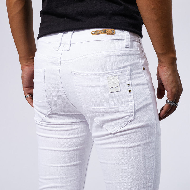 Men's European and American-style White Stretch Skinny Jeans