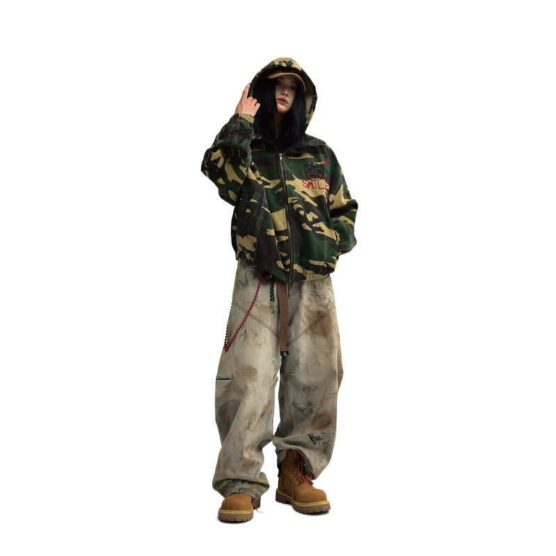 American High Street Retro Washed Tie-dye Worn Jeans