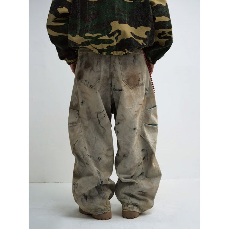 American High Street Retro Washed Tie-dye Worn Jeans