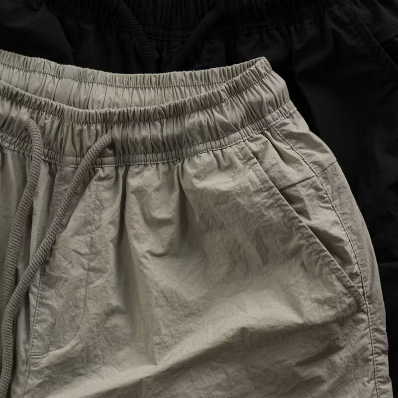 Trendy Drawstring Straight Khaki Workwear Shorts