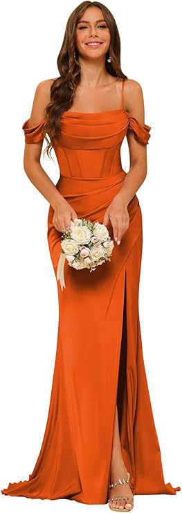 Women's Off-the-shoulder Satin Bridesmaid Corset Ball Gown