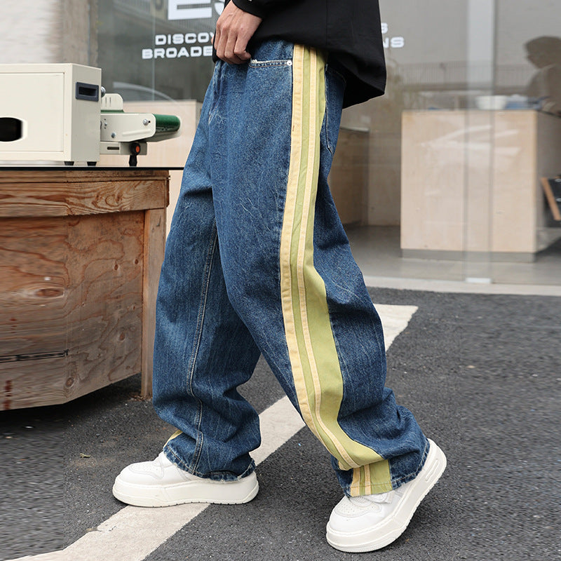 Men's Washed Wide Leg Straight Jeans