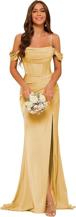 Women's Off-the-shoulder Satin Bridesmaid Corset Ball Gown