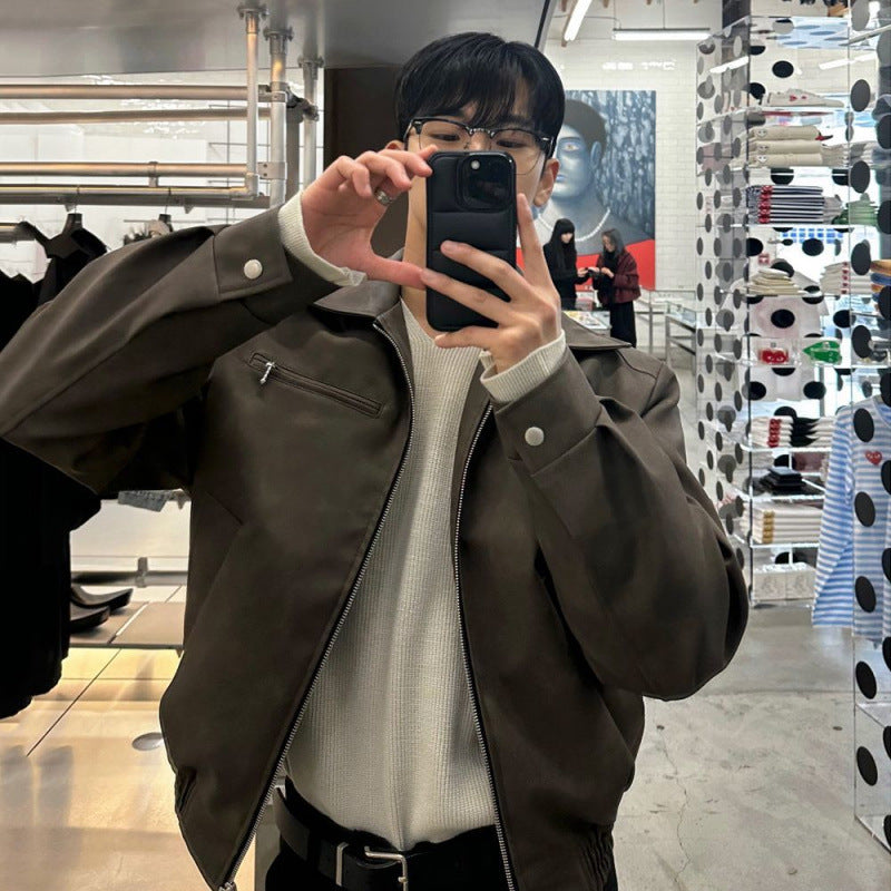 Lapel Motorcycle Clothing Korean Style Trendy Niche Leather Jacket