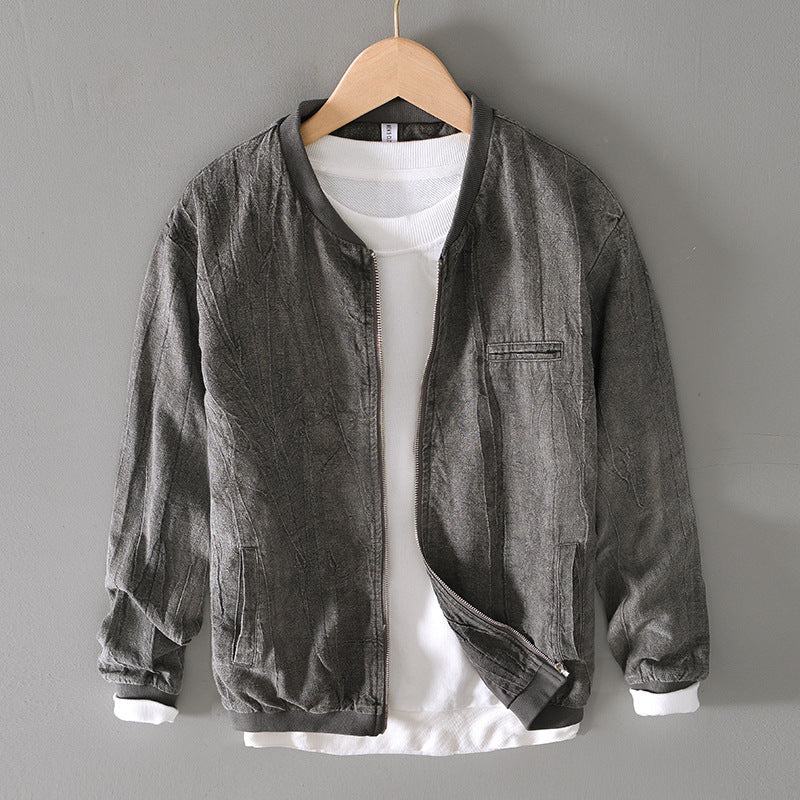 Autumn Retro Casual Solid Color Men's Versatile Loose Cotton And Linen Tops