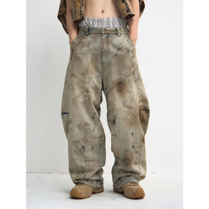 American High Street Retro Washed Tie-dye Worn Jeans