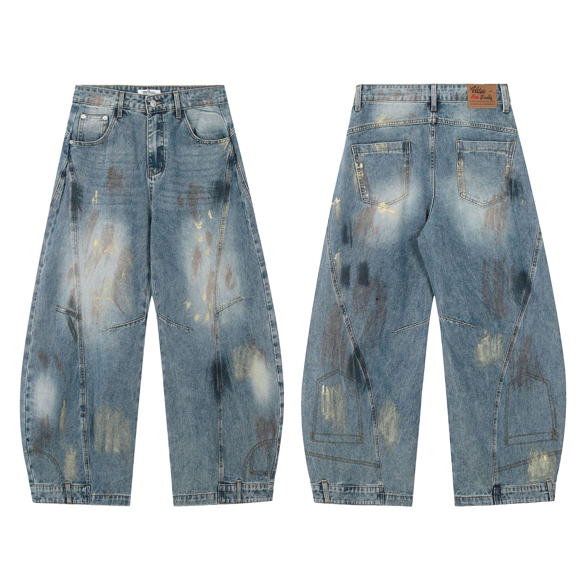 Men's American-style Street Fashion Washed Machete Loose Jeans