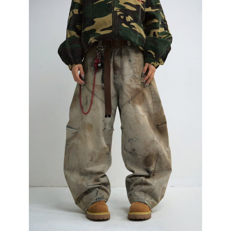 American High Street Retro Washed Tie-dye Worn Jeans