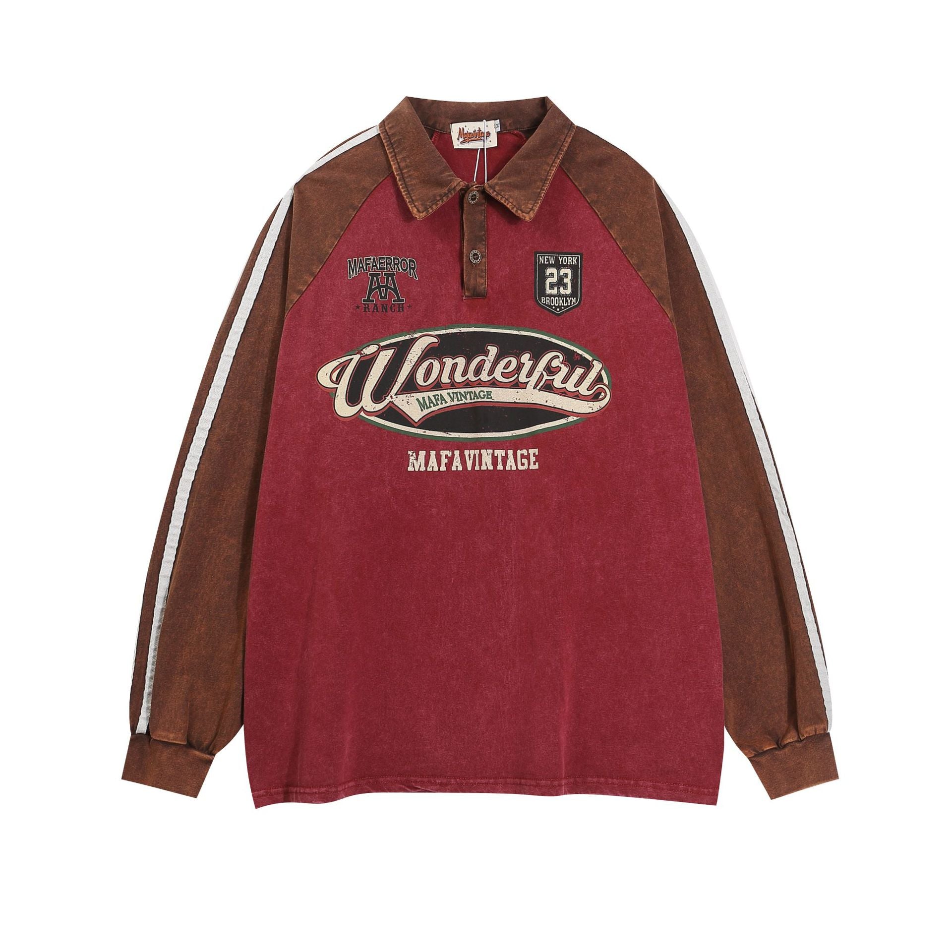 Sweater Retro Polo Collar Long Sleeve Loose Top for men