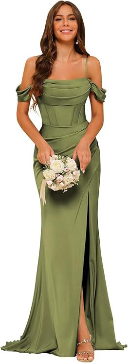Women's Off-the-shoulder Satin Bridesmaid Corset Ball Gown