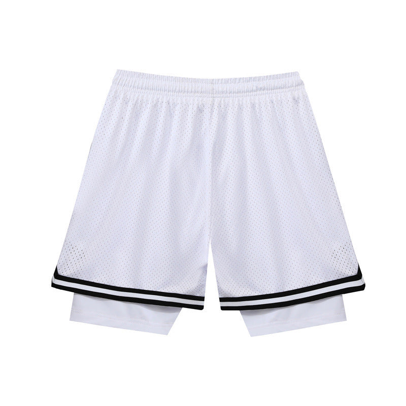 Double-layer American Basketball Shorts Training Loose Running Fitness Fake Two-piece short