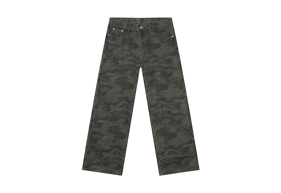 Camouflage Basic Style Straight Washed Jeans for men