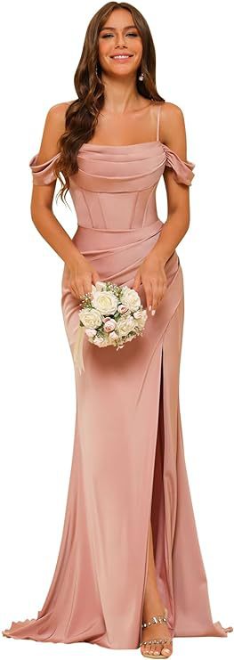 Women's Off-the-shoulder Satin Bridesmaid Corset Ball Gown