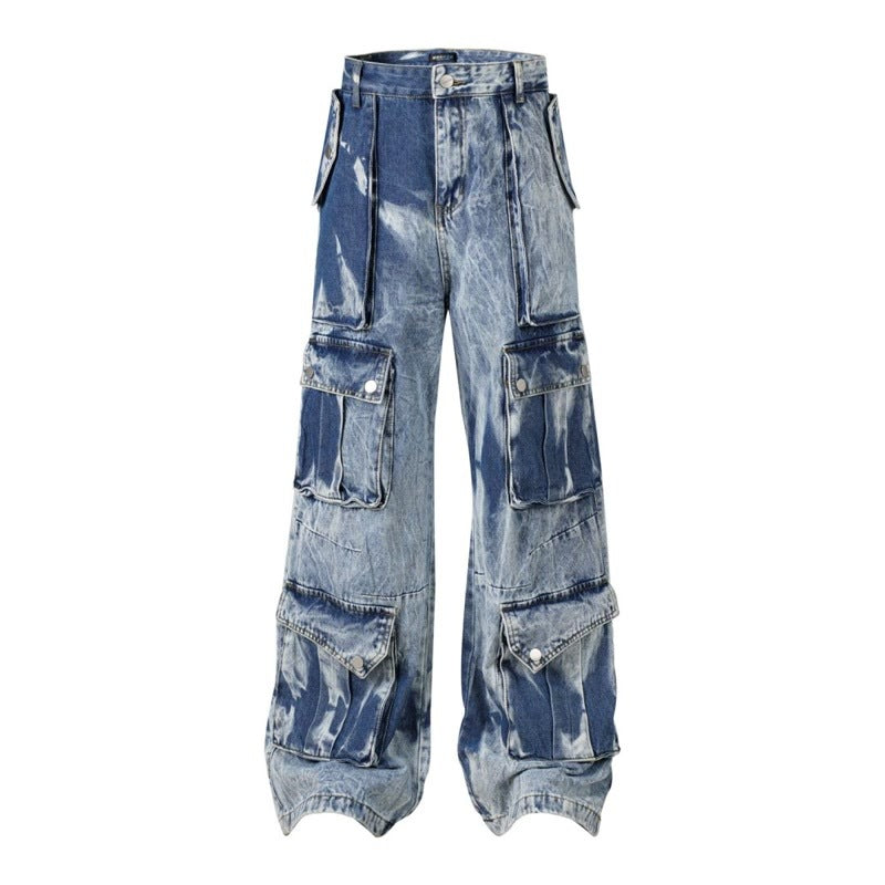 Washed Multi-pocket Design Straight Men's Jeans for men