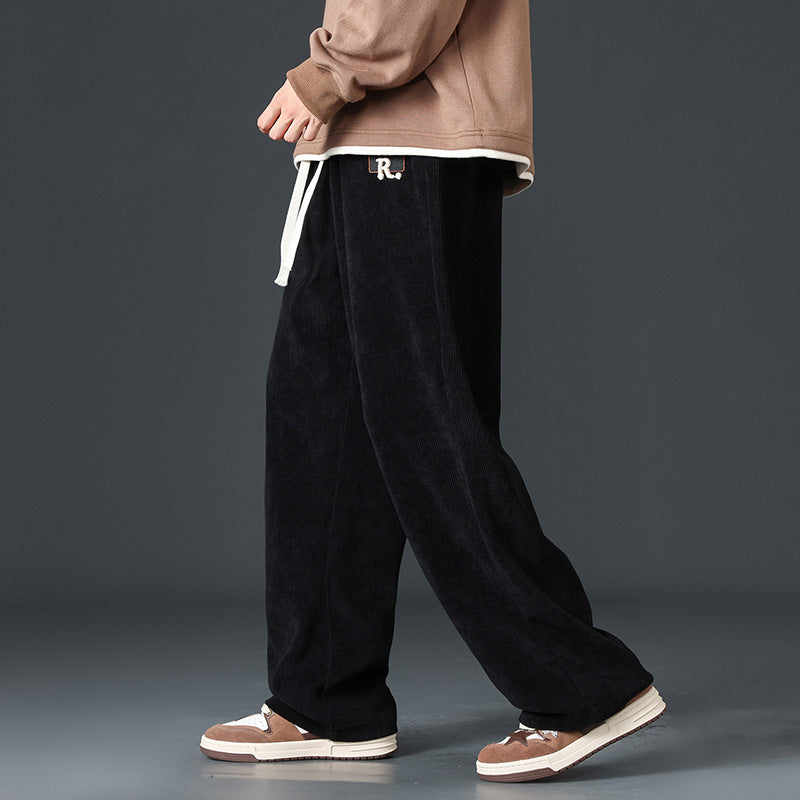 Boao Velvet Pants Men's Spring And Autumn New Straight Exercise Casual Pants American Fashion Brand Wide Leg Pants Loose Sweatpants