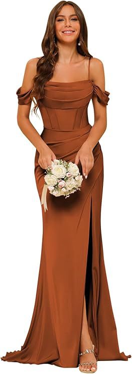 Women's Off-the-shoulder Satin Bridesmaid Corset Ball Gown