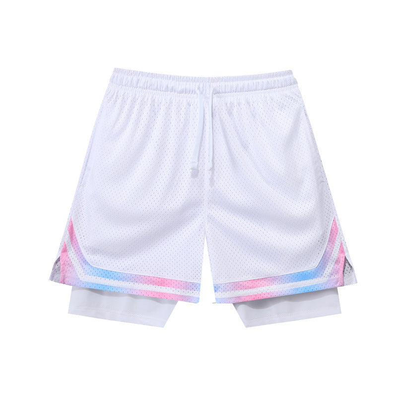 Double-layer American Basketball Shorts Training Loose Running Fitness Fake Two-piece short