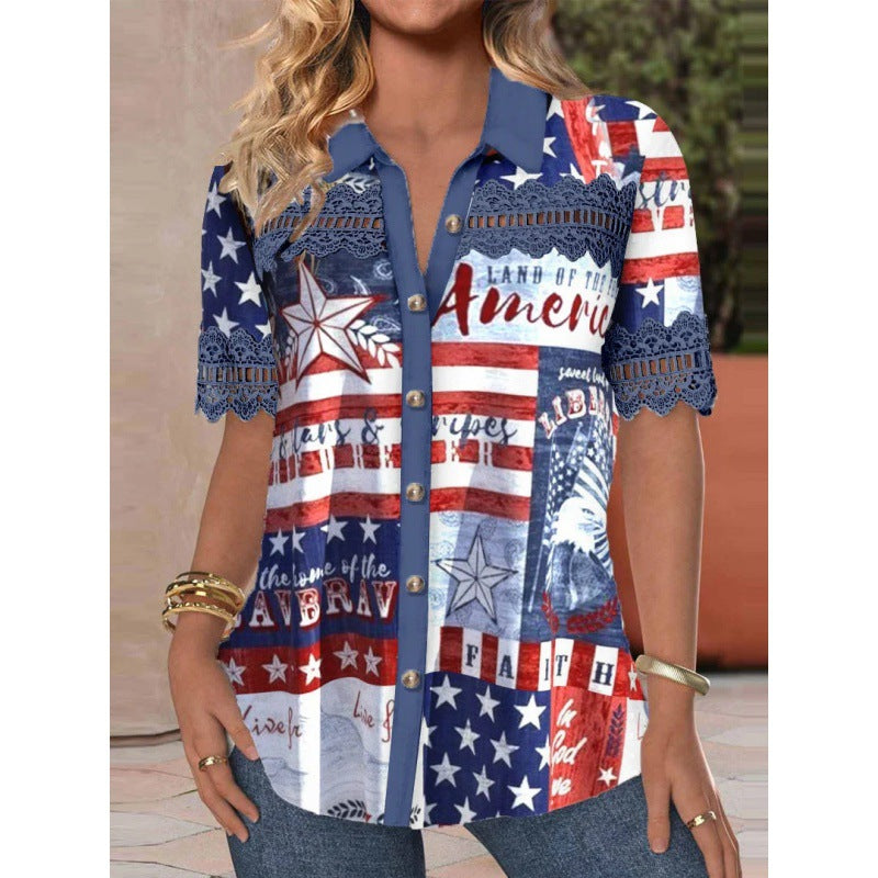 Women's Shirt Lapel 3d Digital Printing