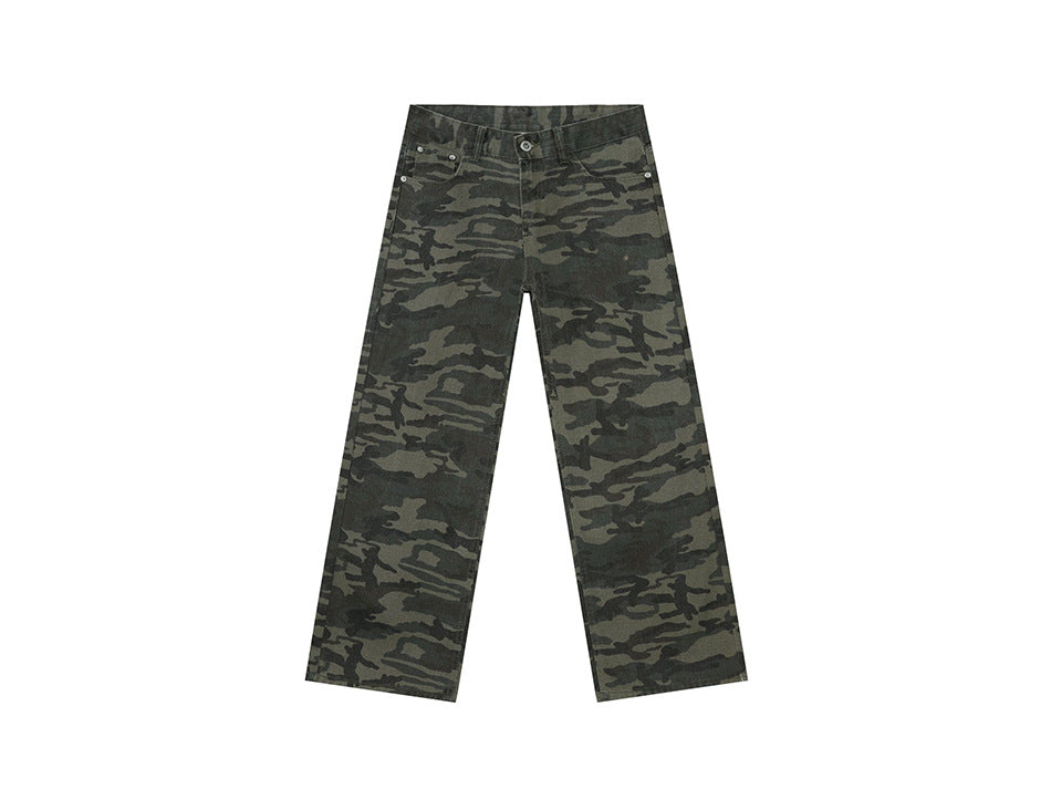 Camouflage Basic Style Straight Washed Jeans for men
