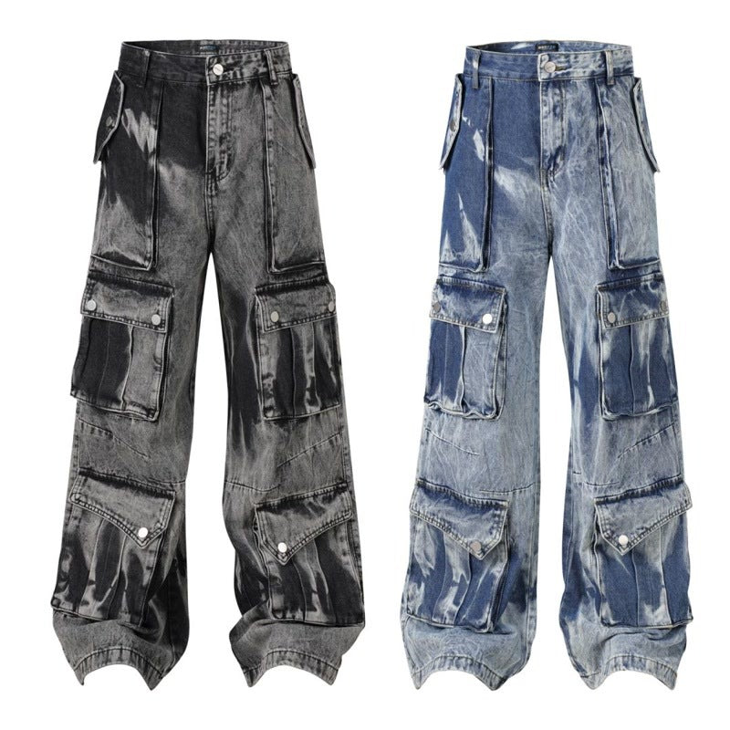 Washed Multi-pocket Design Straight Men's Jeans for men