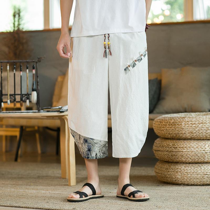 Linen Ankle Length Pants Men's casual Shorts