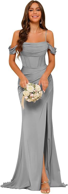 Women's Off-the-shoulder Satin Bridesmaid Corset Ball Gown