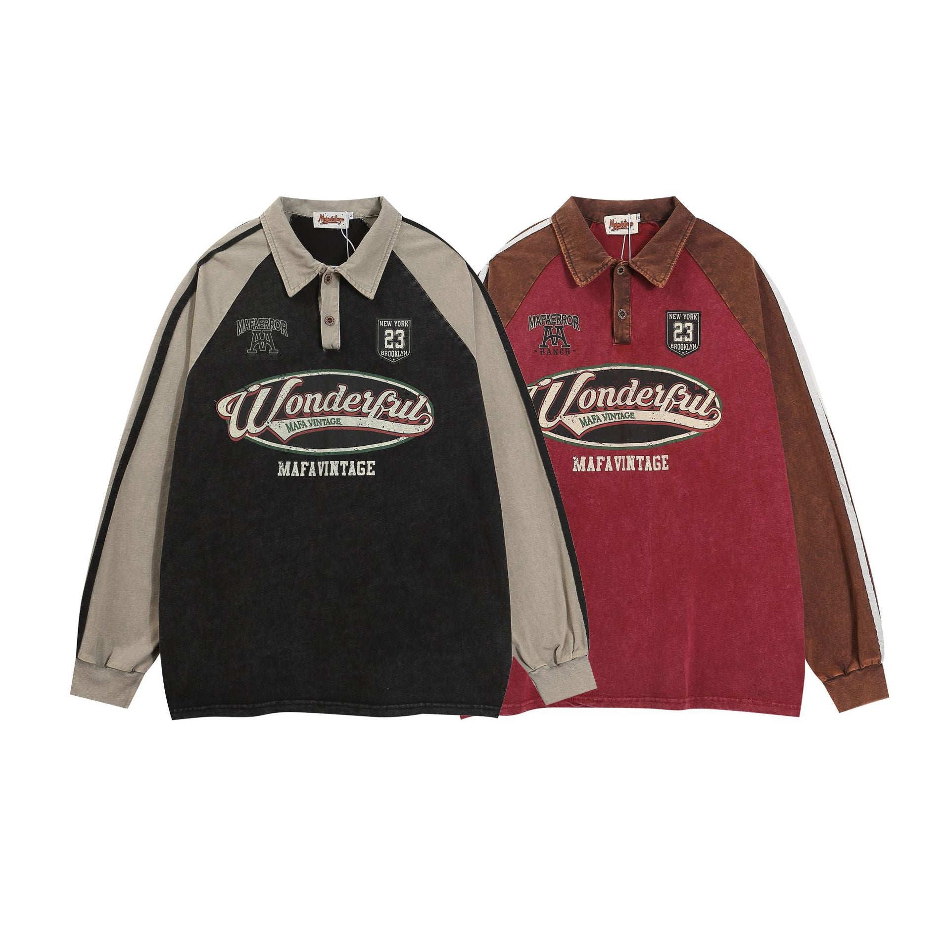 Sweater Retro Polo Collar Long Sleeve Loose Top for men